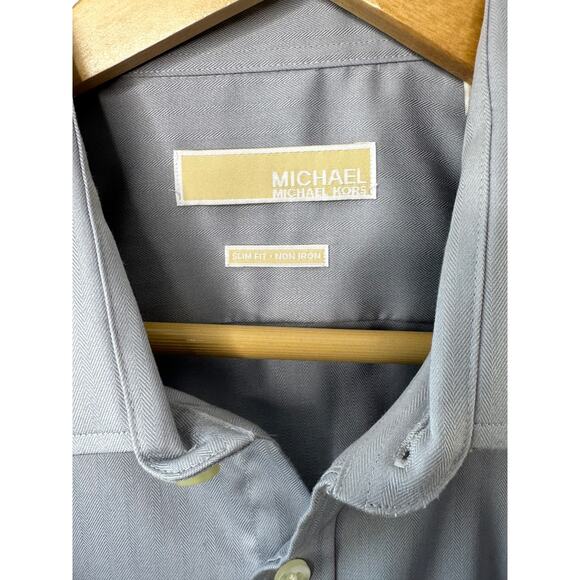 Michael Kors Gray Slim FIt Non Iron Long Sleeve Button Down Shirt 17 34/35 - Picture 4 of 6